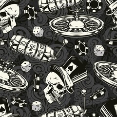 Sticker - Casino vintage monochrome seamless pattern