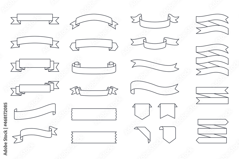 Poster Ribbon Line Design Ribbon icon in retro style. Line vector icon. Editable stroke. Creative ...
