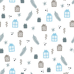 Wall Mural - Christmas gift box seamless pattern. Hand drawn doodle style winter christmas pattern. Vector illustration.