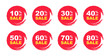 © TMvectorart - Percentage discounts, sale discounts. Sale tags set. Price off tags. Discount label with different sale percentage. Percent 10, 20, 30, 40, 50, 60, 70, 80 off. Special offer sign.