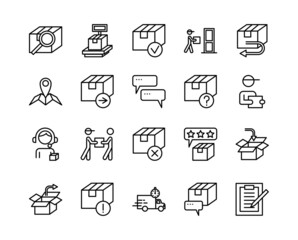 Poster - Shipping and Express Delivery Service Sign Black Thin Line Icon Set Include of Transport and Courier. Vector illustration of Icons