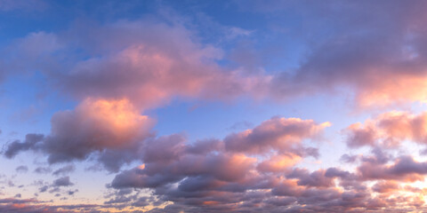 Panoramic landscape of bright  sunrise sunset sky