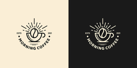 Coffee with sunrise. Coffee morning, coffee cafe logo illustration design template