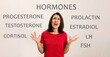 © New Africa - Hormones imbalance. Annoyed mature woman and different words on light background, banner design