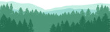 Fototapeta Las - Forest Background. Tree Silhouette. Vector Illustration. Park View. Nature Landscape Collection. Evergreen Conifers. Pine, Spruce, Cedar, Cypres. Sunrise Forest Horizontal. Abstract banner of Hill.