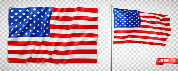 Vector realistic illustration of the United States of America flags on a transparent background.