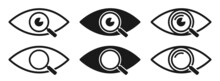 Set Of Magnifier Icons With Eye Icons. Magnifying Glass, Eye. Eye Care Symbols. Vector.