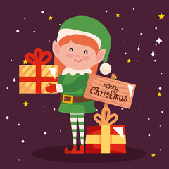 Poster - cute elf female with gift box