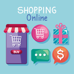 Poster - device and shopping online icons