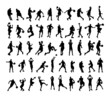 © Malika - Collection of black silhouettes of basketball players.