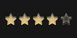 Cztery żółte gwiazdki. Szklane gwiazdki wskazujące ocenę, recenzja produktu. Osiągnięcia w grze. Koncepcja oceny od klienta na temat pracownika albo strony internetowej. Do aplikacji mobilnych.