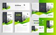 identity Business set green color flyer cover, tri-fold, banner, roll up banner, business card