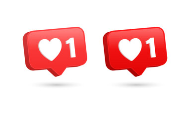 Poster - 3d like love icon in modern glossy speech bubble for social media notifications icons - heart bubbles social network reactions	
