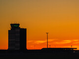 Fototapeta Na sufit - Silhouette of Alguaire airport, Lleida, Catalonia at sunset.