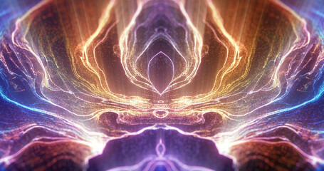 Wall Mural - abstract color fractal, mirrored particle and fluid effect. powerful energetic swirl with light rays
