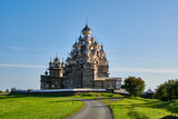 Fototapeta  - Russia. Kizhi Island on Lake Onega. View from the North to the domes of churches of the Kizhi Pogost