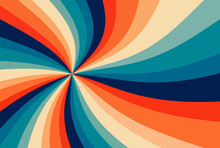 Retro Starburst Sunburst Background Pattern In Retro Color Palette Of Blue Orange And Beige Stripes In Spiral Or Swirled Radial Striped Design, Old Vintage Background Vector In Hippy 60s Design