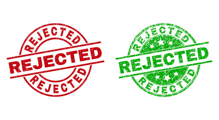 Wall Mural - round rejected seal stamps. flat vector distress stamps with rejected text inside circle and lines, 