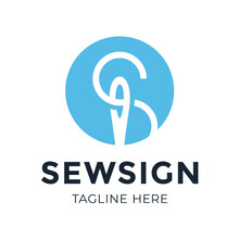 Web Sewing Logo With Initial Letter S And Needle Thread. Abstract Initial Letter S Tailor Logotype, Thread And Needle Combination In Line Style , Flat Logo Design Template, Vector Illustration