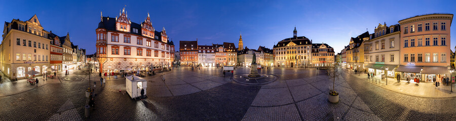 360° Panorama Of Coburg Market Place At Dusk