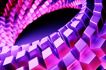 Sticker - 3D rendering abstract  purple metal  round fractal, portal.  round spiral on black   isolated background