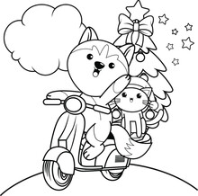 Christmas Colouring Book With Cute Husky