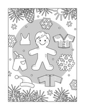 Gingerbread Man Cookie Dress-up Paper Doll Coloring Page With Some Clothes
