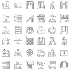 Outline Toys, Playground and rides icon, flat vector collection elements set