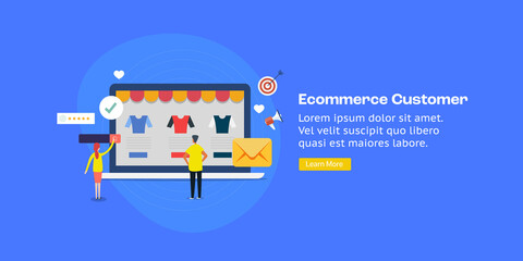 Wall Mural - flat design concept of online shopping, ecommerce website, customer online purchase concept. interne