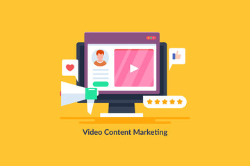 Wall Mural - Video content on virtual screen, video marketing and digital content promotion, audience engagement, high quality video production, social media viral video    views, web banner concept.