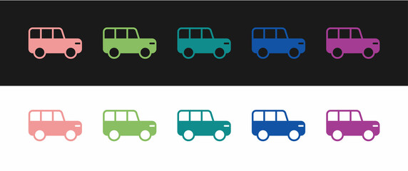 Set Safari car icon isolated on black and white background. Vector