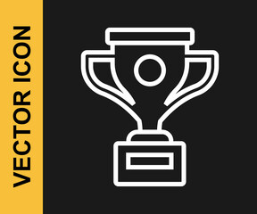 White line Award cup icon isolated on black background. Winner trophy symbol. Championship or competition trophy. Sports achievement sign. Vector