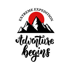 Wall Mural - adventure. emblem with mountain. design element for logo, emblem, sign, poster, t shirt. vector illu