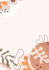 Fototapete - Modern background design with trendy minimalistic shapes and leaf. Stylish fashion card with floral frame from minimal creative geometric and natural doodle elements. Colored flat vector illustration