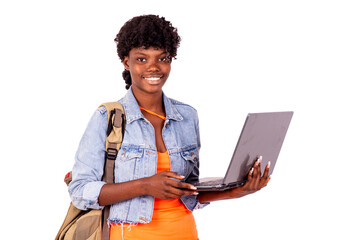 Wall Mural - beautiful young student girl with laptop smiling.