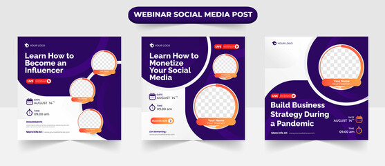 Wall Mural - collection of online live webinar social media post or square banner template design