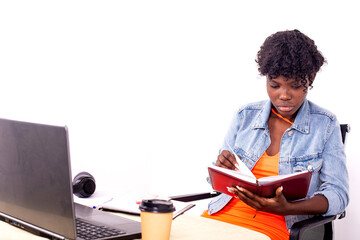 Wall Mural - young student girl reading her book.