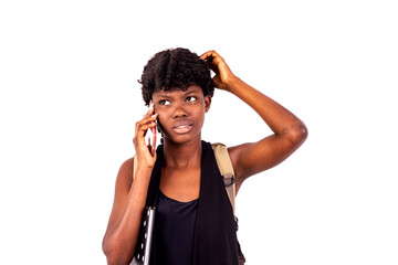 Wall Mural - beautiful worried student girl talking on mobile phone.