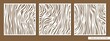 © Oksana Zhigulina	 - Set of decorative square panels with a carved pattern. Abstract ornament of uneven lines, waves, stripes. Wood texture. Template for plotter laser cutting of paper, metal engraving, wood carving, cnc.