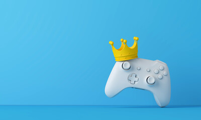 Wall Mural - Video game king. Game controller wearing a crown. Winning gamer concept. 3D Rendering