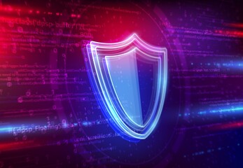 Fototapete - cyber security technology. cloud storage and big data protection vector background with shield or pr