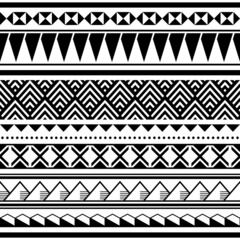 Wall Mural - Hawaian tribal seamless vector pattern, textile or fabric print in black and white inspired by tatoo art from Polynesia
