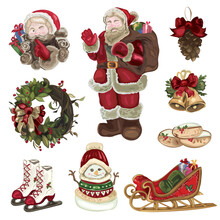 Christmas Decorative Elements Set. Vector Illustrations On A White Background