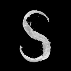 Wall Mural - Letter S made of milk splash, isolated on black background