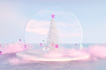 Leinwandbilder - Abstract Christmas tree with a podium for product display. 3d rendering.
