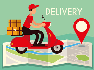 Canvas Print - delivery man on map