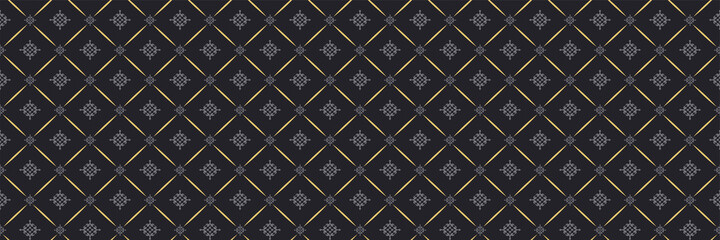 Wall Mural - Abstract background pattern with geometric decorative elements on a black background for your design. Seamless background for wallpaper, textures. Vector illustration.