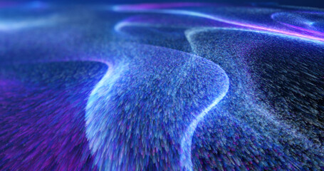 Wall Mural - abstract blue, purple and pink particle in motion on colorful flowing water isolated on black. trend