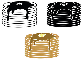 Wall Mural - Pancake Stack with Syrup Clipart Set - Outline, Silhouette and Color