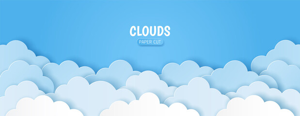 Wall Mural - Paper art of cloud on blue sky with copy space for your text. Vector illustration